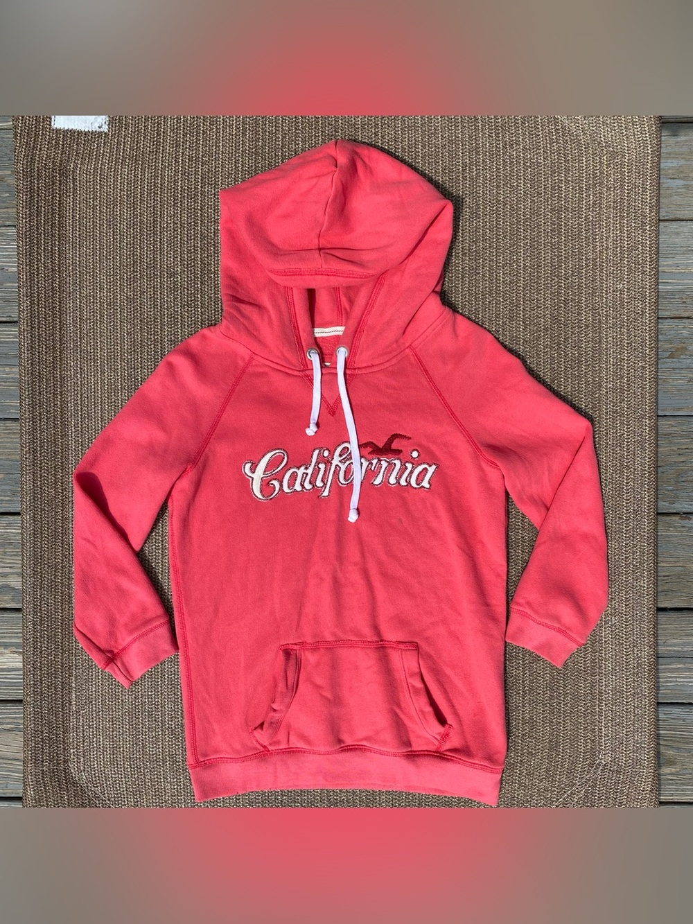 Hollister Pink California Script Embroidered Hoodie Size M